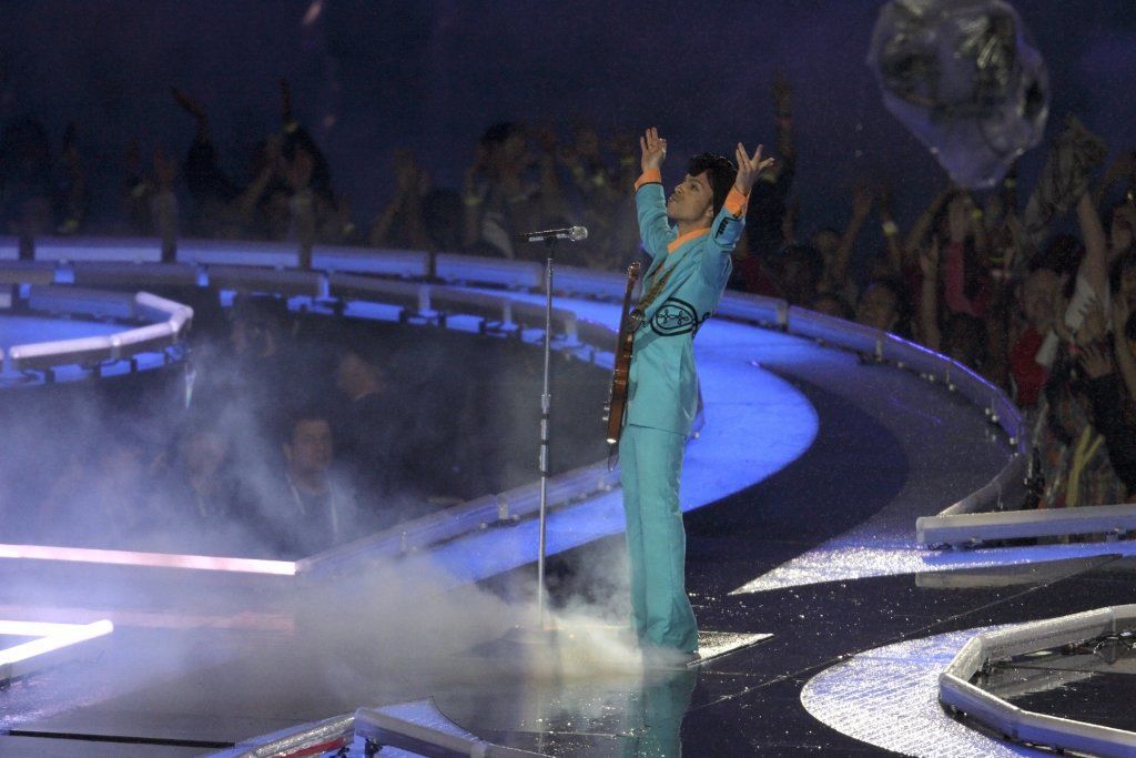 Prince Performs During Half-Time For Super Bowl