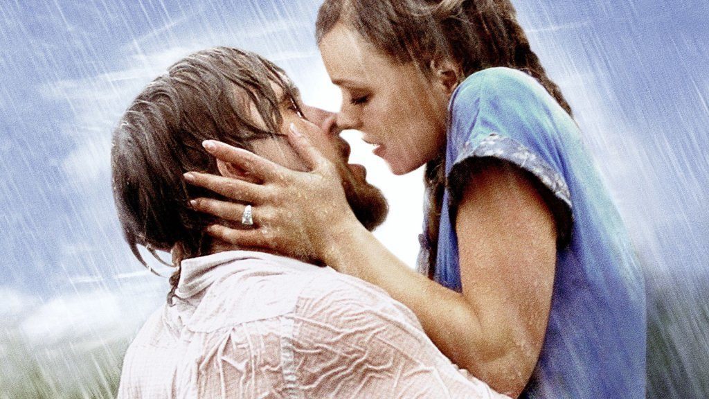 Ryan Gosling and Rachel McAdams kiss in The Notebook