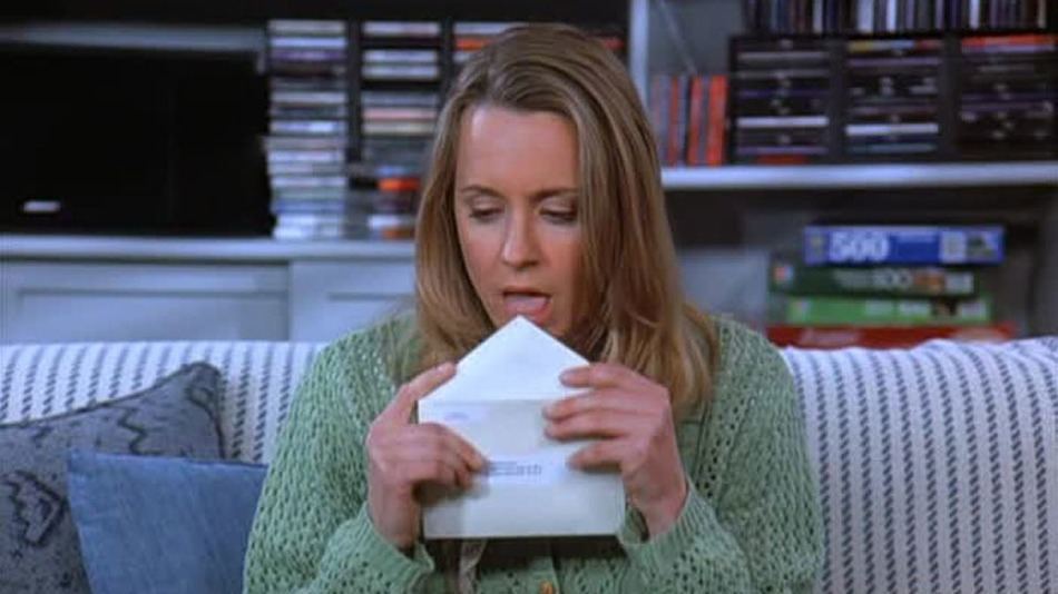 Susan licking envelopes on Seinfeld