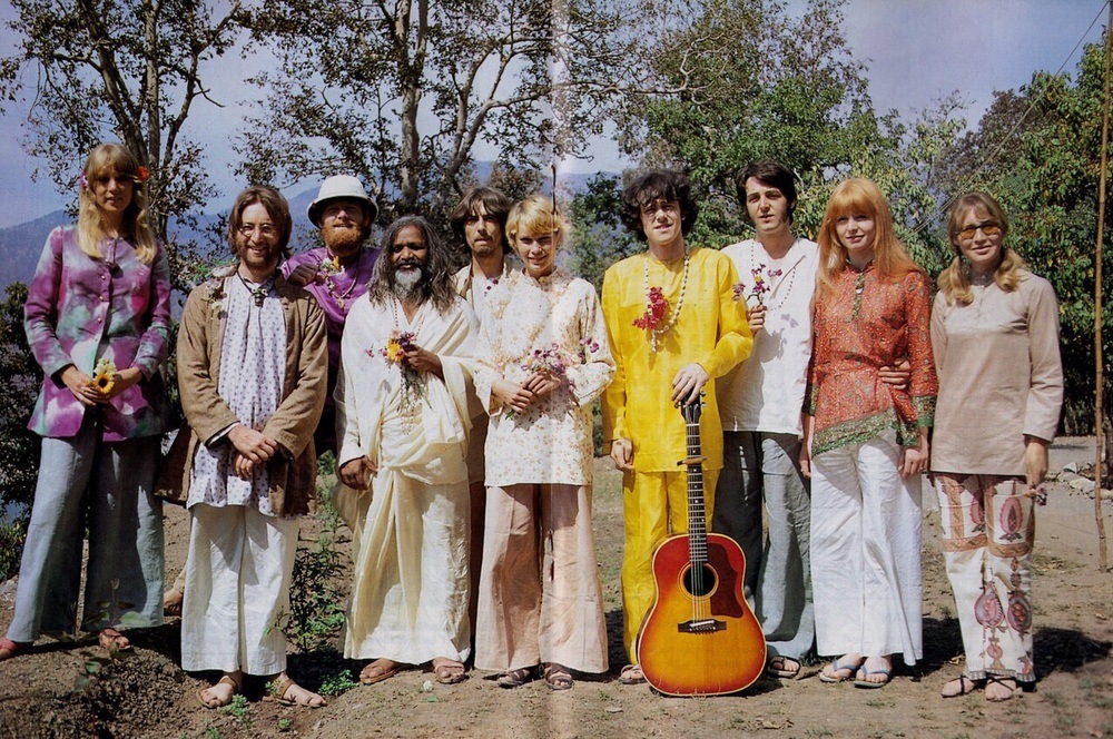 Beatles and Mia Farrow in India