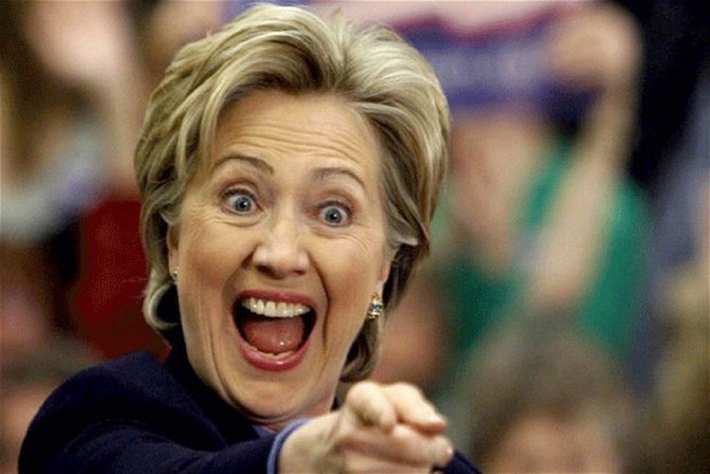Hillary Clinton Pointing, With Wide Eyes and Open Mouth